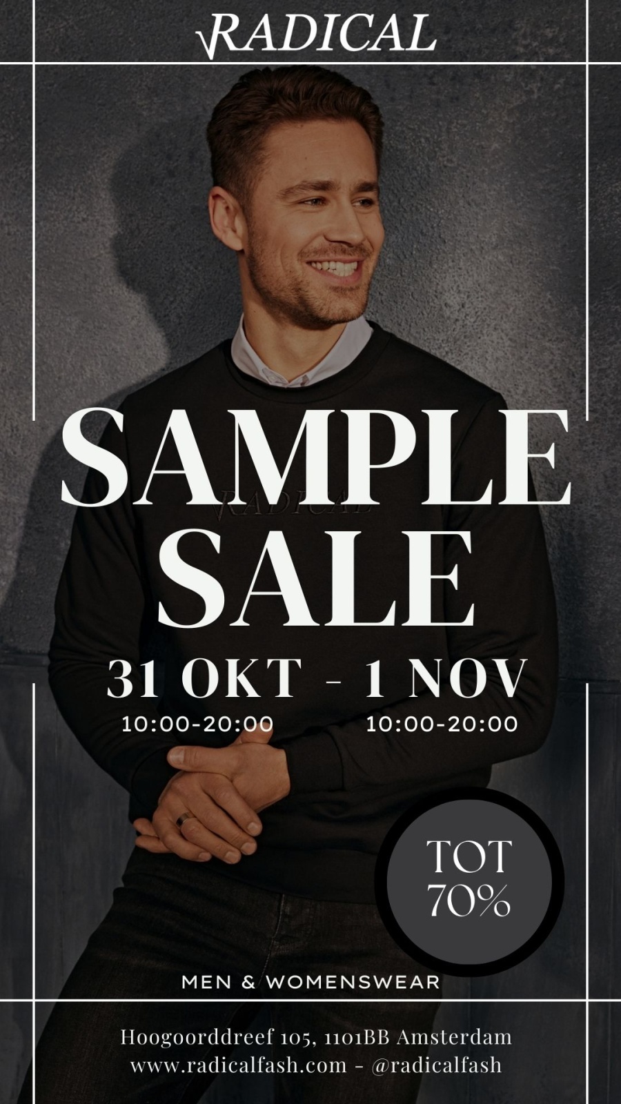 Radical // Sample sale voor dames & heren in Amsterdam // kortingen tot 70% - 1